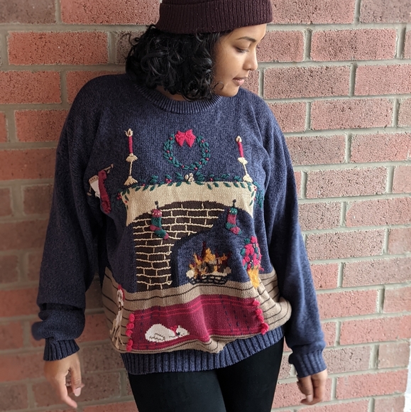 Christmas Fireplace Sweater with Bell. - Picture 2 of 2
